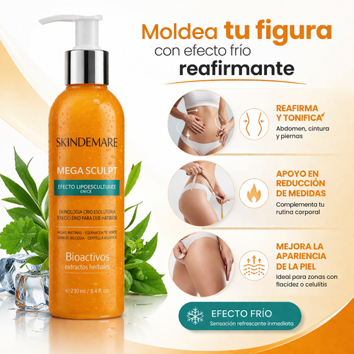Gel Reductor Skindemare Mega Sculpt 250ml | Efecto Frío Crio-Escultor | Ingredientes Naturales | Tonifica y Reafirma la Piel